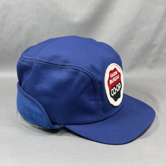 Vtg Farm Bureau Co Op Ear Flaps Fitted 7 3/8 Hat Cap Blue Agriculture Rancher - Picture 3 of 16